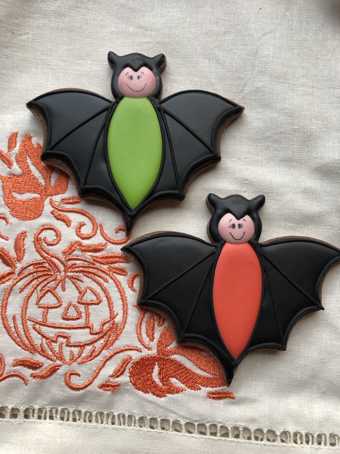 Black bat cookies with colorful centers